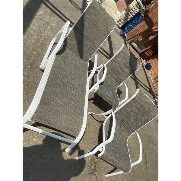 Aluminum and Frabric Patio Lounger and Two Patio Chairs