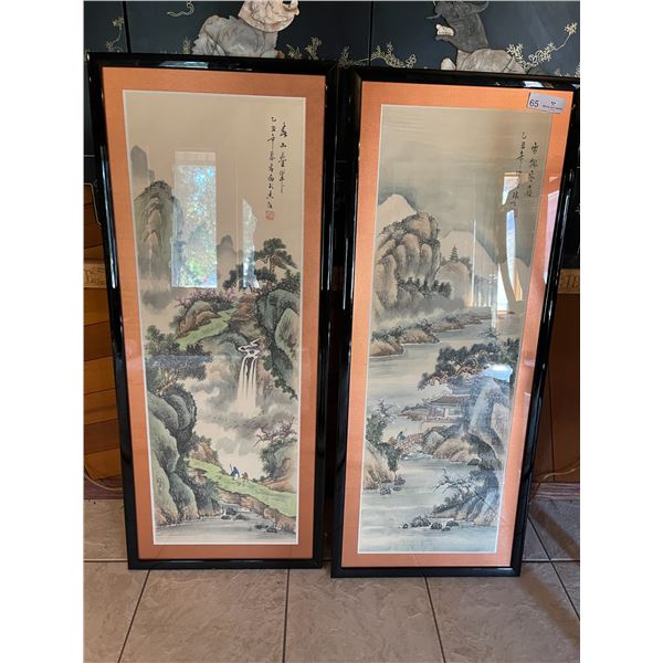 Pair of Water Colour Paintings in Black Lacqured Framed 17W x 40H