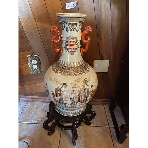 Large Chinese Vase on a Beautiful Wooden Stand 19H x 12D