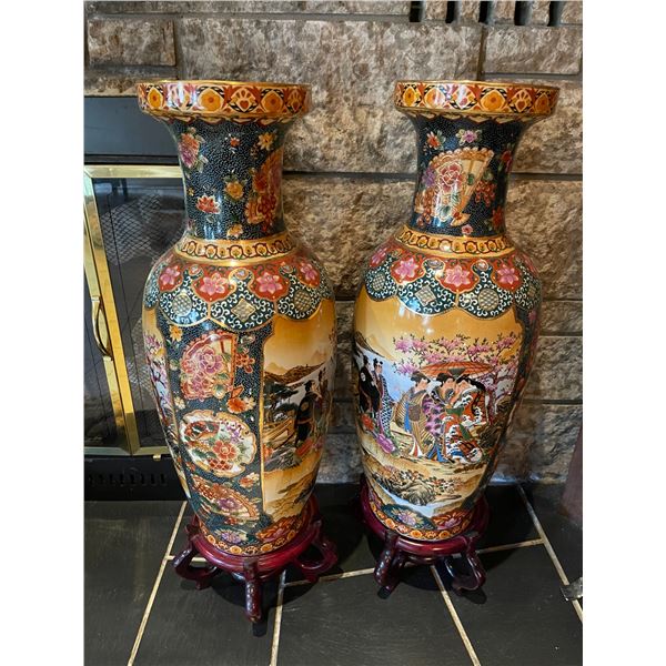 Pair of Large Chinese Themed Vases - 29.5H x 10diameter - Fabulous!!