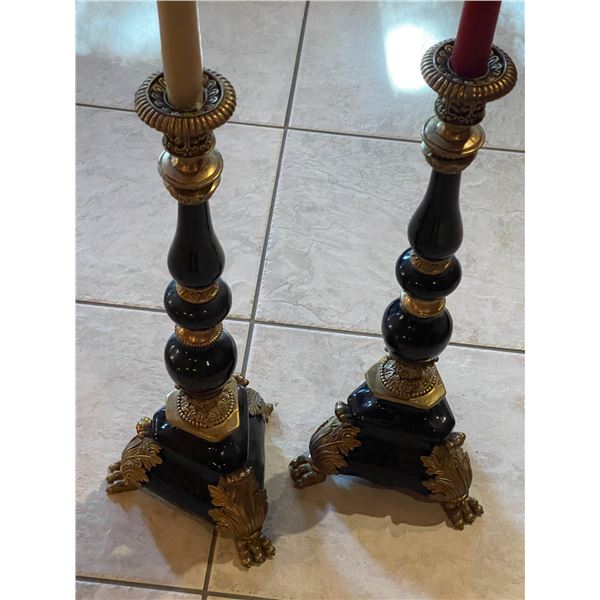 Victorian Styled Brass/Black Laqure Candle Sticks - 18H