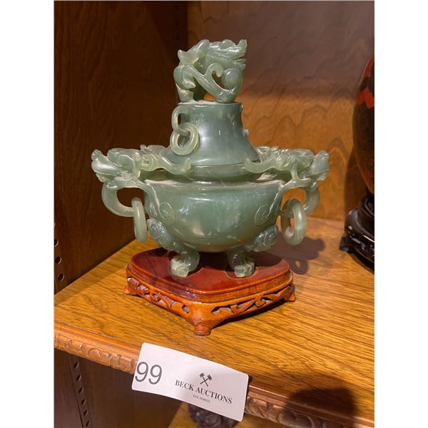 Gorgeous Carved Jade Bowl - 6L x 8H