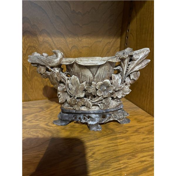 Heavily Carved Stone Dish 8L x 5H