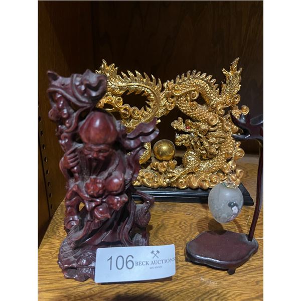 20th Century Rosewood Carving and Glass Hanging Decoration & Decoratvie Dragon