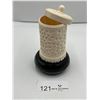 Image 1 : Hand Carved Ivory Jar with Lid & Decorative Stone Egg - 5.5H (Including Base)