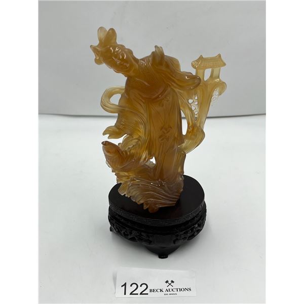 Ornately Carved Stone Statue of Water Empress - 8H (Including Base)