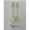 Image 1 : Hand Carved Ivory Fork & Spoon Set - Slight Damage to One Fork Prong