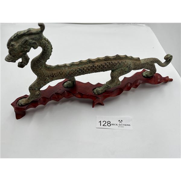 Iron Decorative Dragon With Wood Base - 13.5L