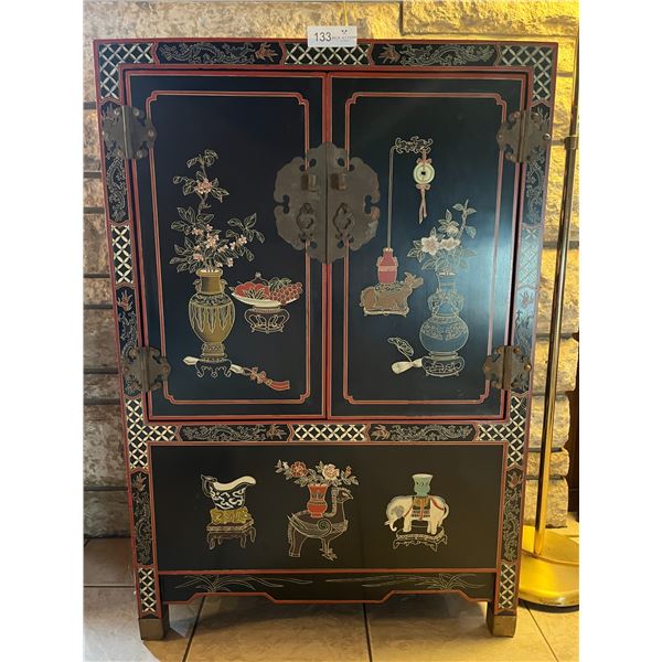 Beautigully Hand Painted Chinese Themed Wood Cabinet - 25L x 12W x 37H