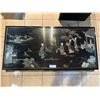 Image 3 : Beautiful Hand Painted Wood/Glass Coffee Table with Carved Stone Scenery - 38L x 18W x 17H