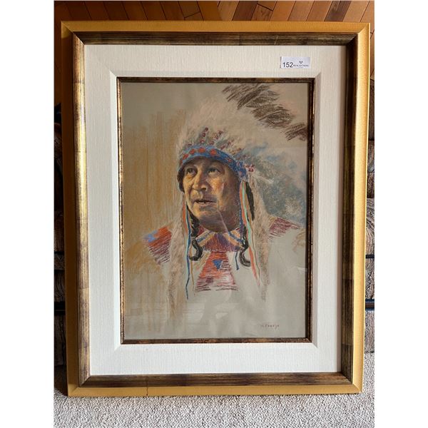 H. Freeze Pastel Drawing of Indeginous Cheif - 28x35