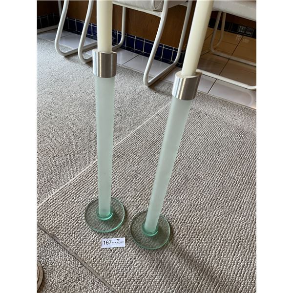 Lovely Pair of Designer Frost Glass Candle Holders