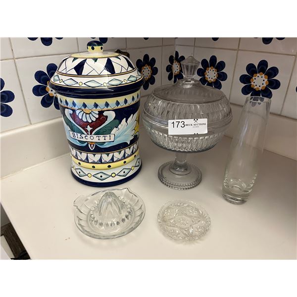 Super Cute Biscotti/Cookie Jar - 11.5H & Glass Pedistal Candy Dish & More!