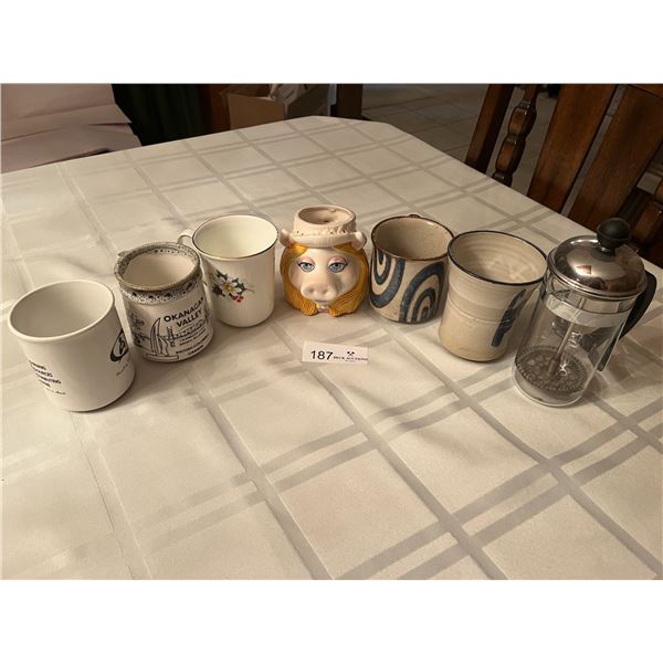 Assortment of Classic Coffee Mugs & Single Serve French Press
