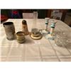 Image 1 : Assortment of Goodies - Candle Holders, Sugar Jar, Creamer, Tea Cup, Small Vase