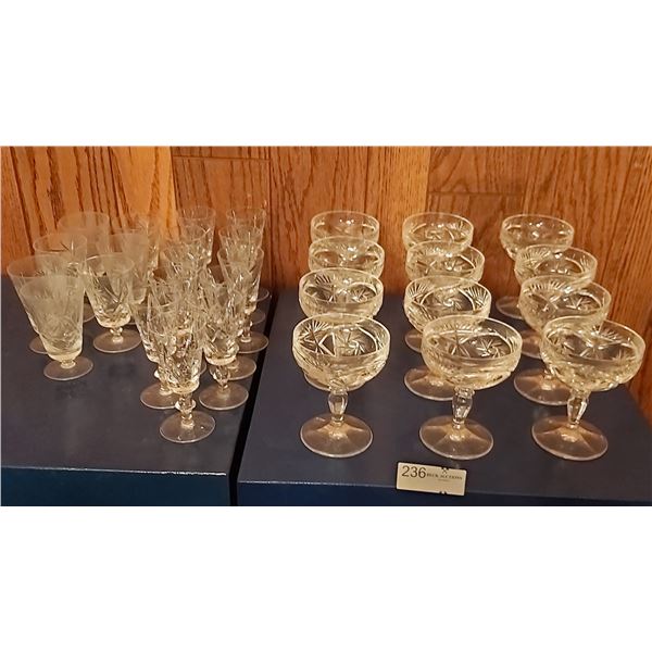 12 Hand Cut Lead Crystal Dessert Glasses With Assorted Crystal Wine Goblets