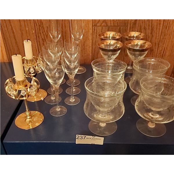 Shrimp Cocktail Cups With Gold Accent Wine/Champagne Glasses And Candle Holders