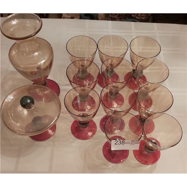 Krosno Poland Wine Glasses With Matching Candy Jar And Vase