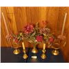 Image 1 : Brass Looking Vase With Flower Arrangement And French Horn Candle Holders
