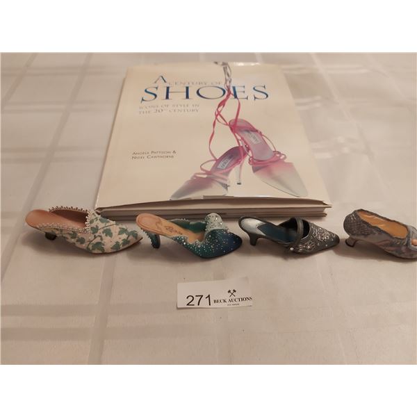 Four Collectable Miniature Shoes - Just The Right Shoe By Raine With A Century Of Shoes Book