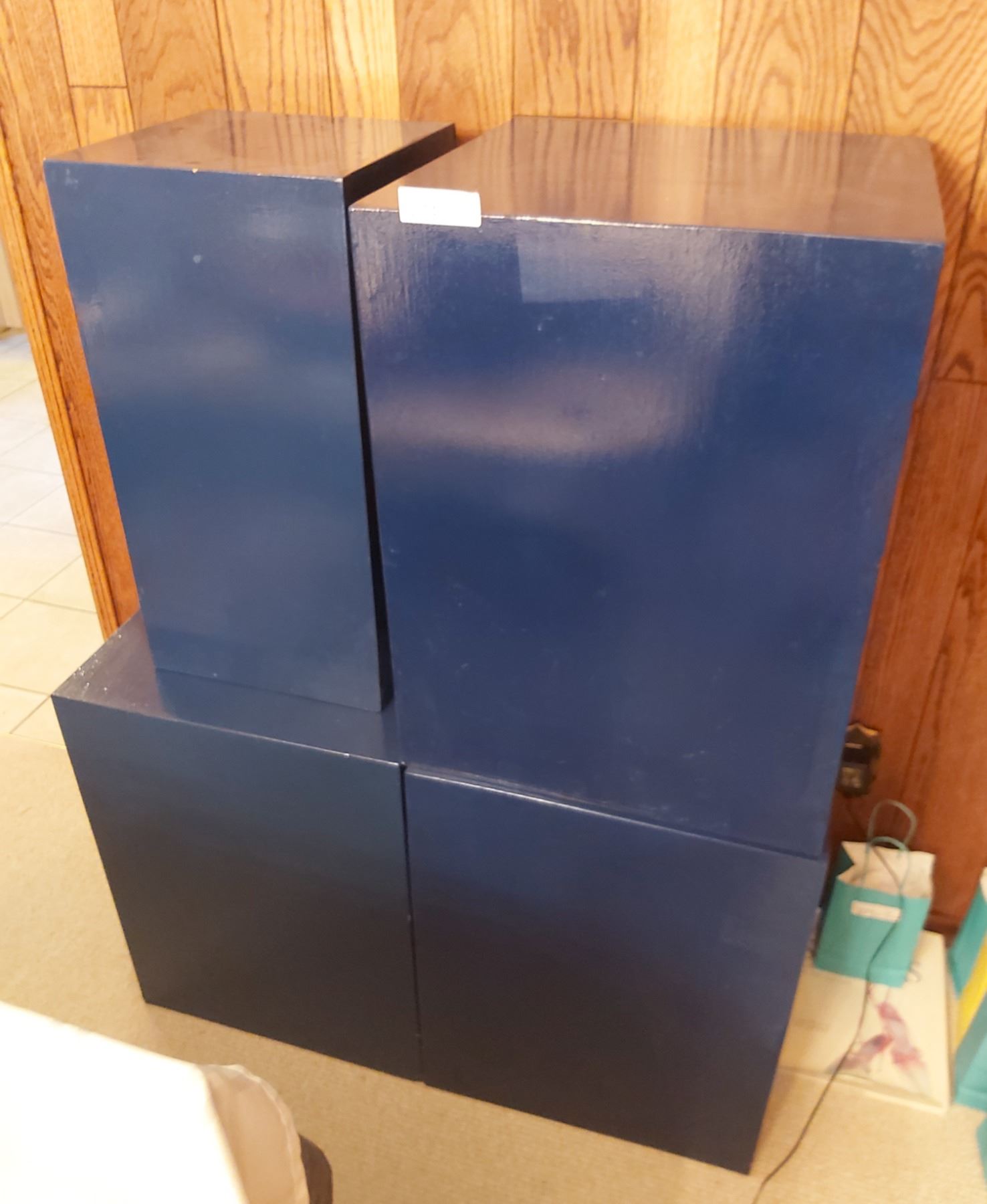 Four Matching Blue Wood Block Stands - Great for Side Table or Plant ...