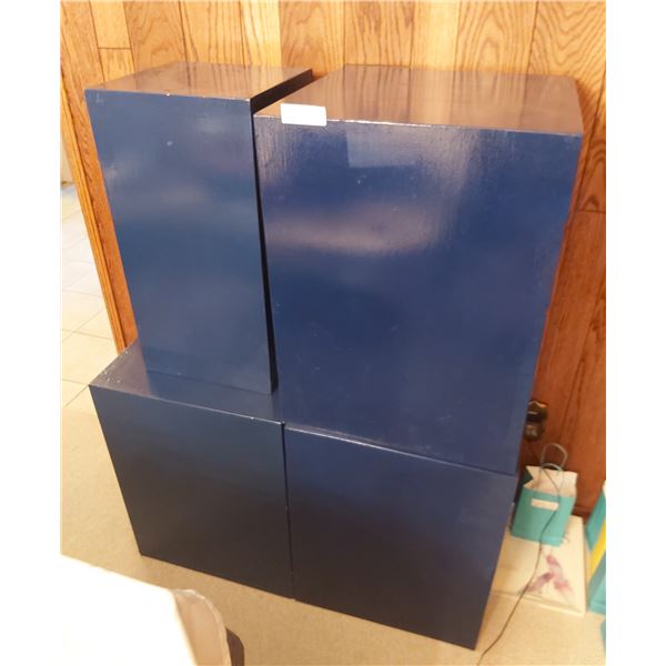 Four Matching Blue Wood Block Stands - Great for Side Table or Plant Stands!