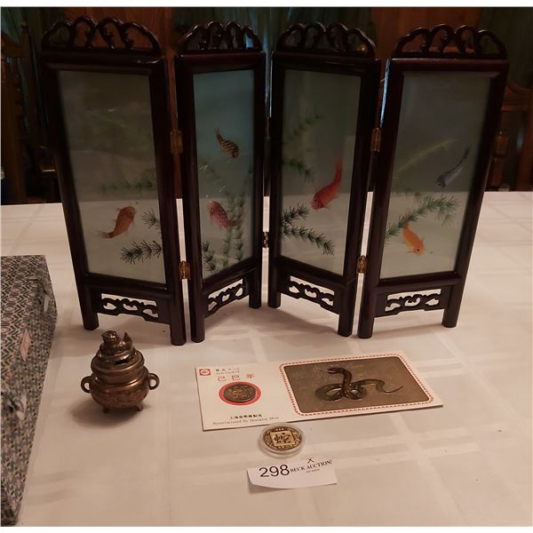 Small 4 Panel Divider with Box, Incense Burner,  and more