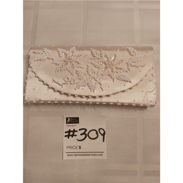 Hand Made Ivory Beaded Clutch Bag - 8.5L x 4.5H