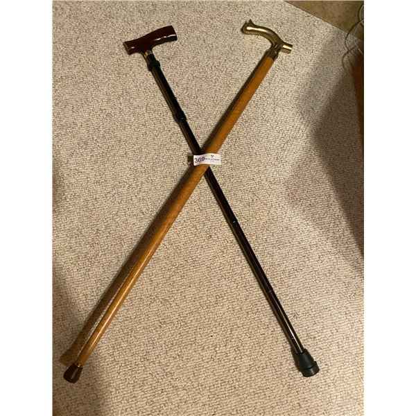 Two Walking Canes Brass Cat Handle