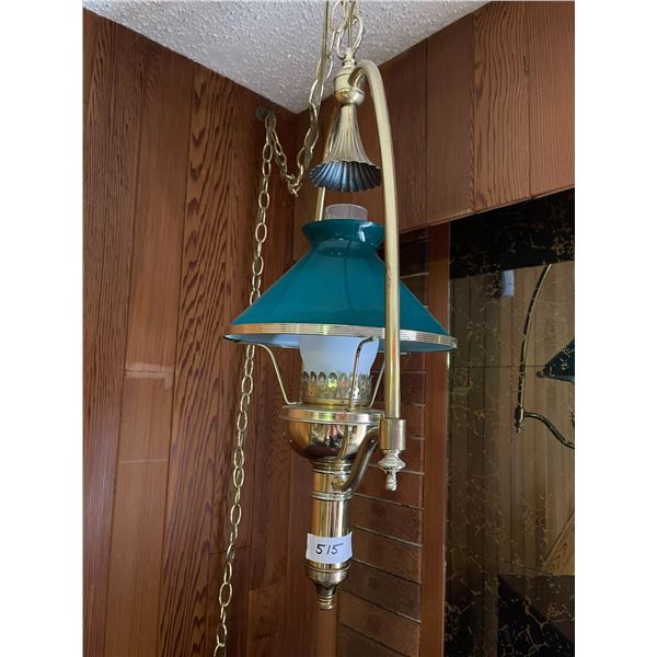 Bankers Swag Lamp Brass Green Glass