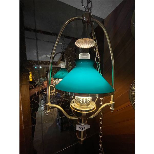 Bankers Swag Lamp Brass Green Glass