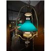 Image 1 : Bankers Swag Lamp Brass Green Glass