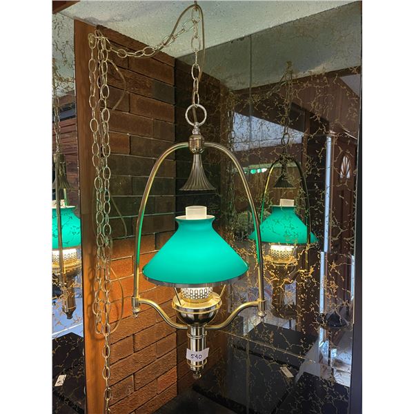 Bankers Swag Lamp Brass Green Glass