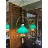 Image 1 : Bankers Swag Lamp Brass Green Glass