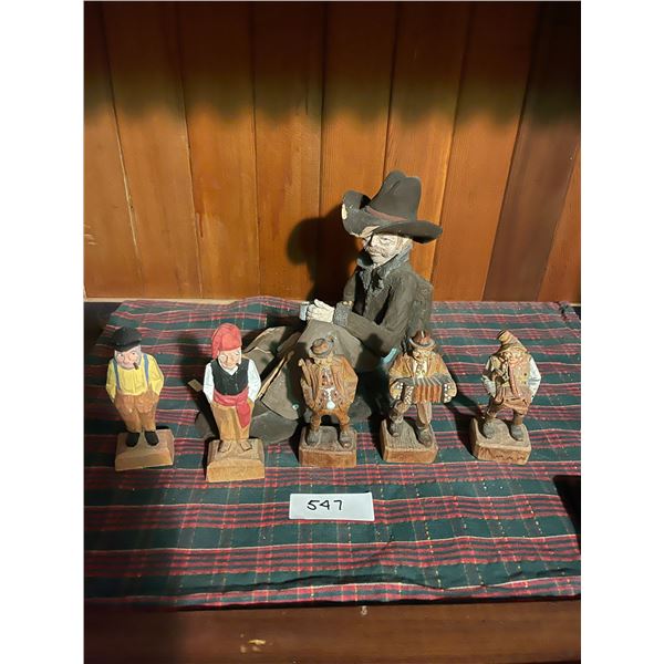 Wood Statue Collection & Cowboy WIth Damage