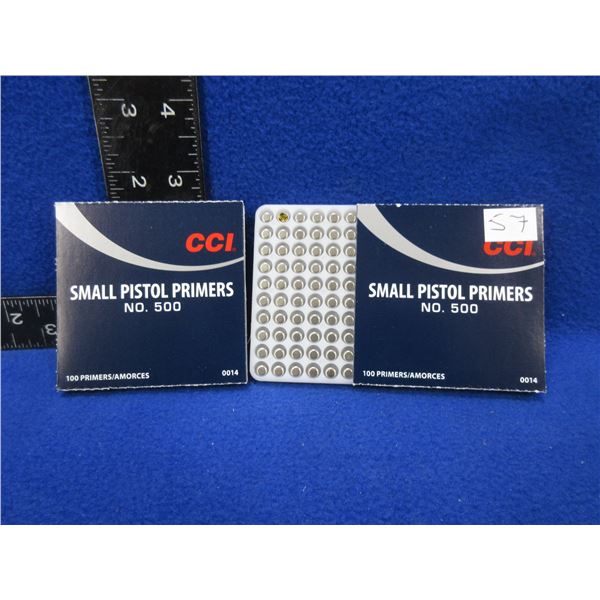 CCI No. 500 Small Pistol Primers - 2 Boxes of 100