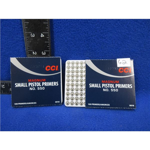 CCI No. 550 Magnum Small Pistol Primers - 2 Boxes of 100