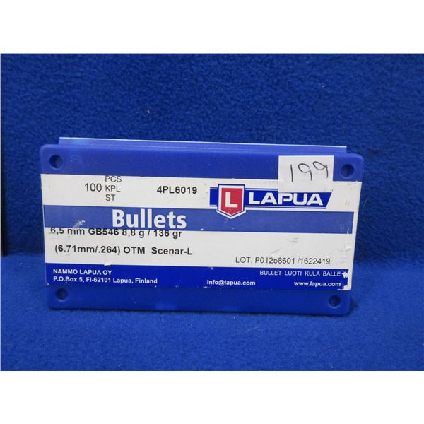 6.5MM 136gr Lapua Bullets - Sealed Tub of 100