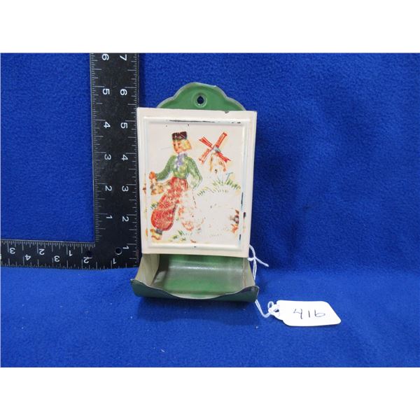 Vintage Tin Wooden Match Box Holder