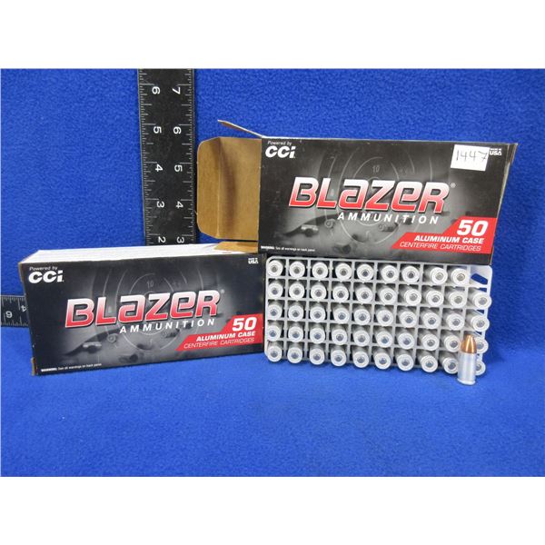 9MM Luger 115gr FMJ CCI Blazer Cartridges - 2 Boxes of 50