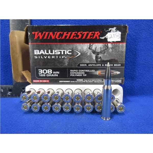 308 Win. 168gr Winchester Ballistic Silvertip Cartridges