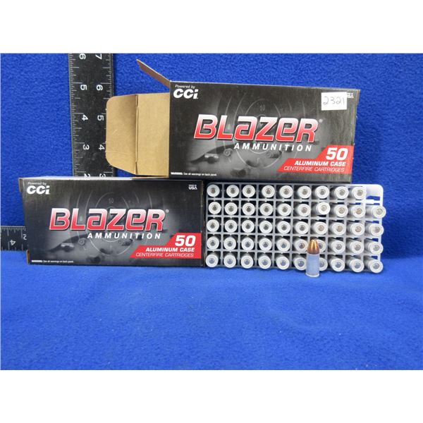 9MM Luger 115gr FMJ CCI Blazer Cartridges - 2 Boxes of 50