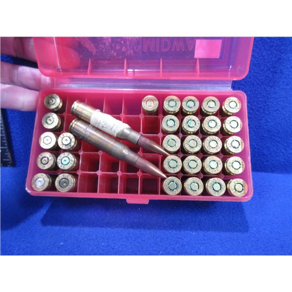 7.62X51 Primed (21) and Unprimed Brass (8) + 2 Cartridges