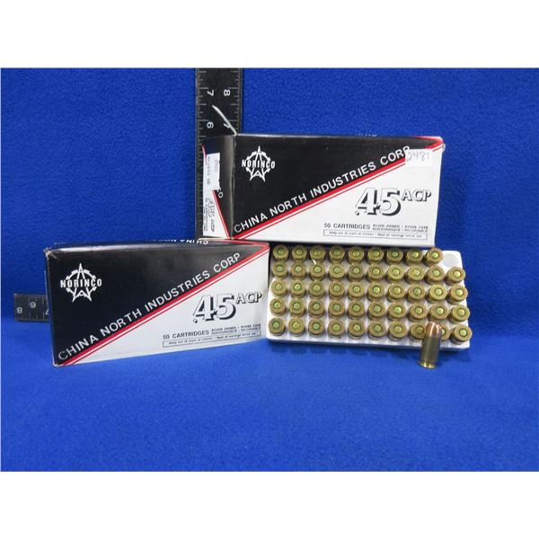 45 ACP 230gr FMJ Norinco Cartridges - 2 Boxes of 50