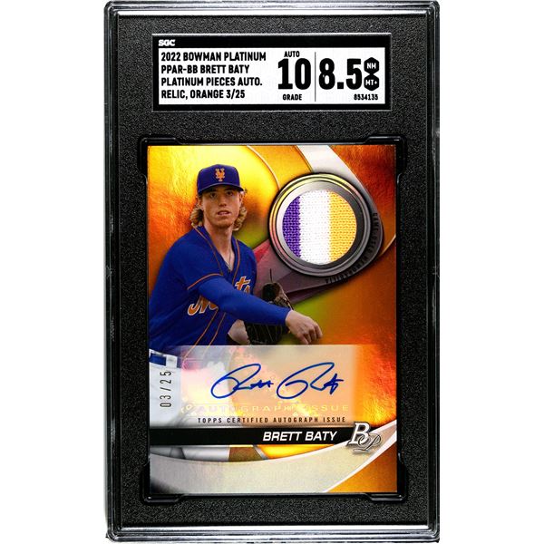 2022 Bowman Platinum Brett Baty Relic Auto (SGC 10/8.5)