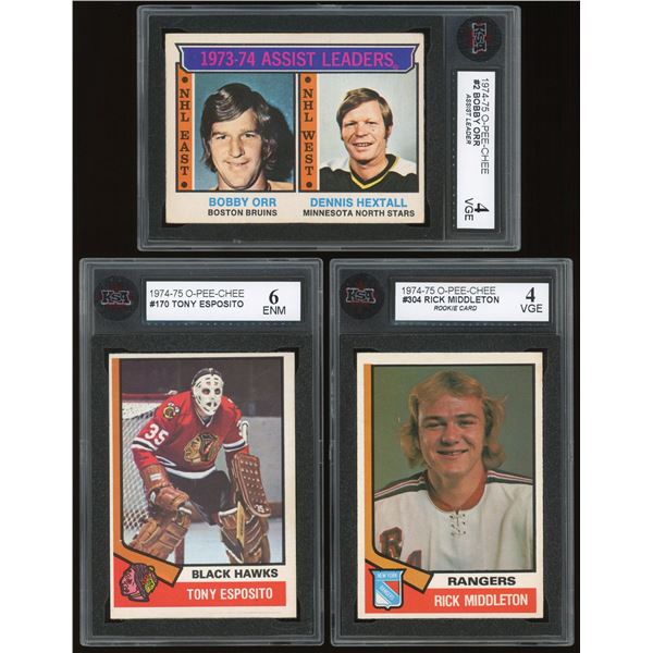 Lot of 3 x 1974-75 O-Pee-Chee Hockey Cards (KSA)