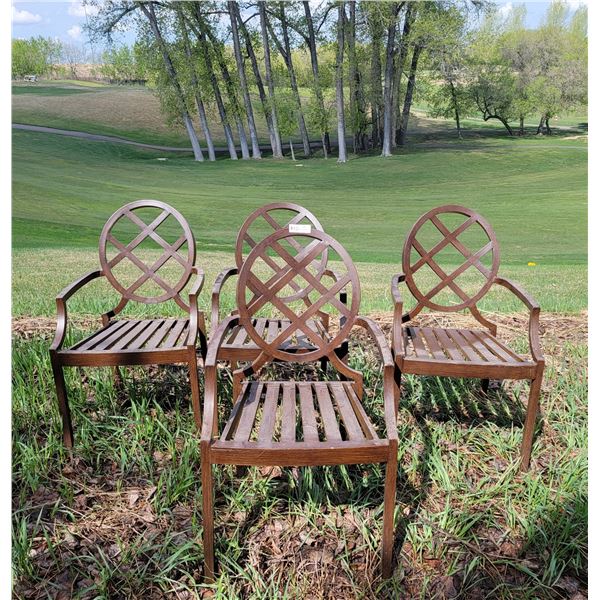 Four Wood Looking Metal Patio Chairs