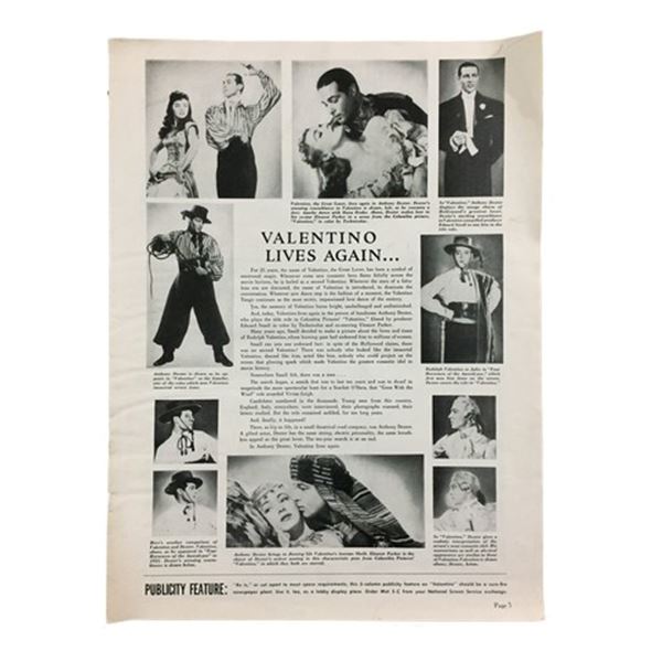 Valentino (1951) Rare Press Book