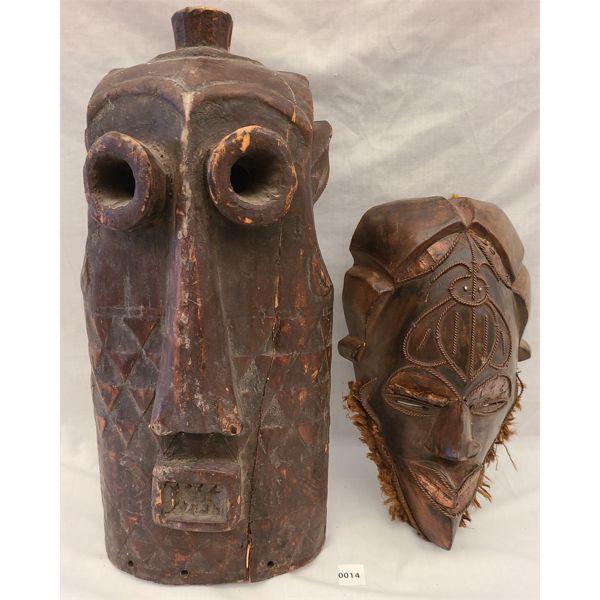 LOT OF 2 - HAND CARVED AFRICAN (?) MASKS