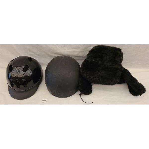 LOT OF 3 - MOTORCYCLE & RIDING HELMETS AND USHANKA HAT